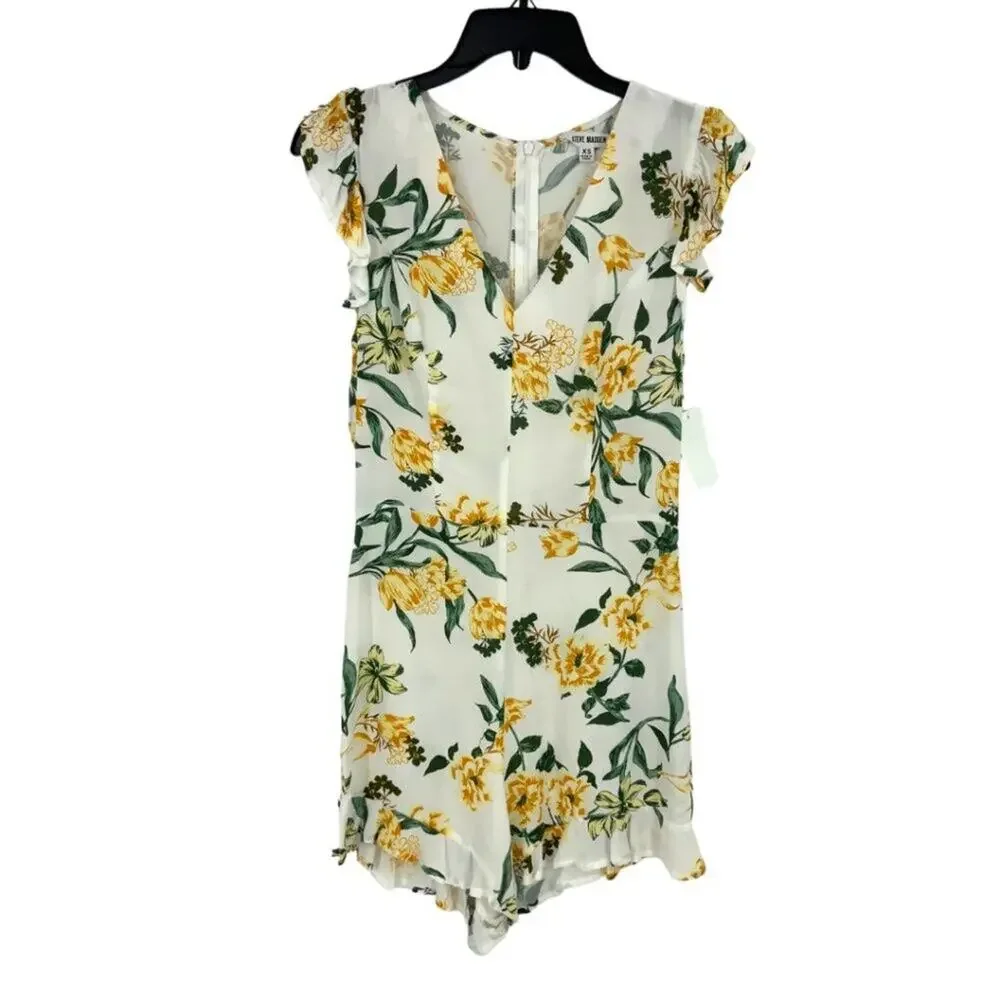 Steve Madden Yellow Floral V Neck Flutter Sleeve Romper Size XS NWOT